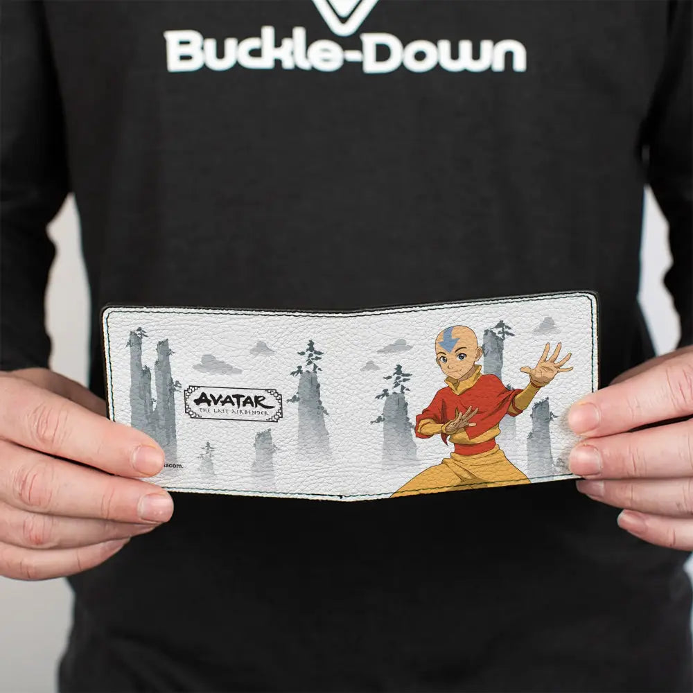 Bi-Fold Wallet - Avatar Last Airbender Aang Bending Pose and Scenery White/Grays Bi-Fold Wallets