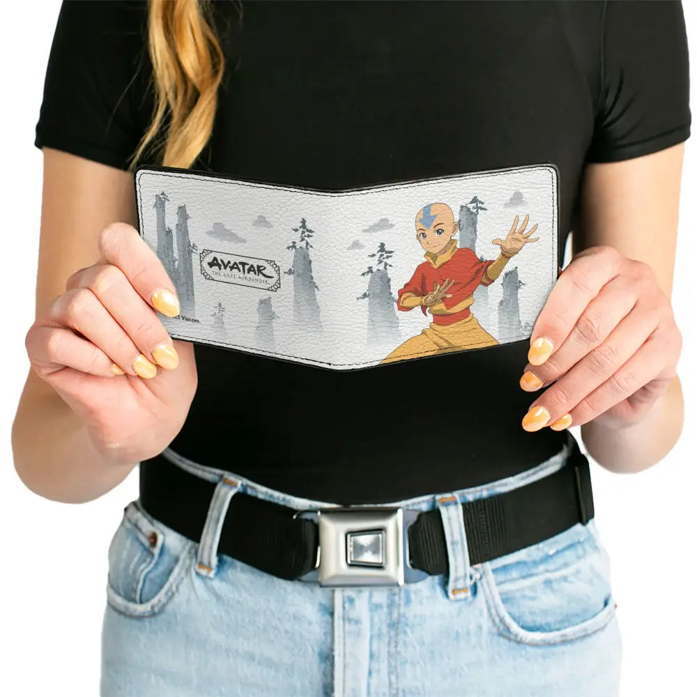 Bi-Fold Wallet - Avatar Last Airbender Aang Bending Pose and Scenery White/Grays Bi-Fold Wallets