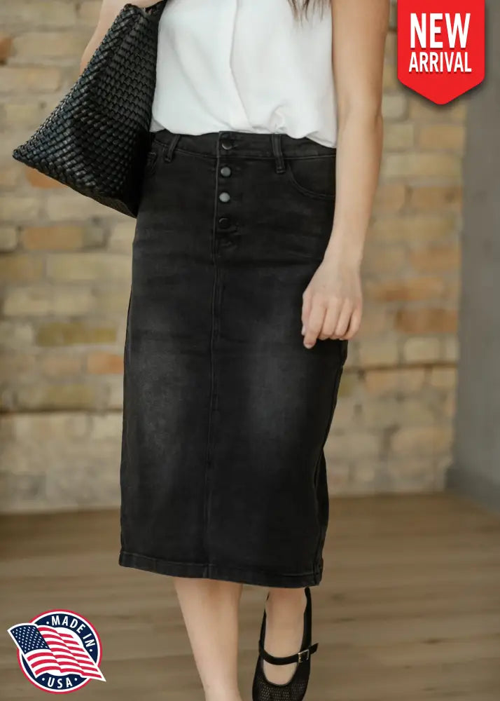 Tiffany Black Denim Midi Skirt - FINAL SALE - IC Skirts