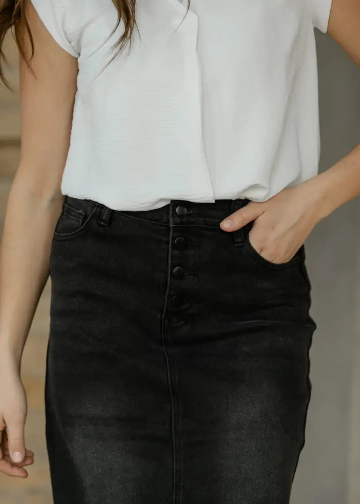 Tiffany Black Denim Midi Skirt - FINAL SALE - IC Skirts