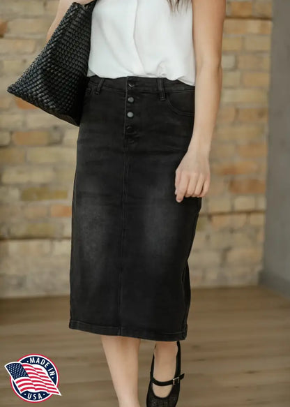 Tiffany Black Denim Midi Skirt - FINAL SALE - IC Skirts