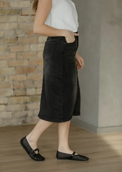 Tiffany Black Denim Midi Skirt - FINAL SALE - IC Skirts