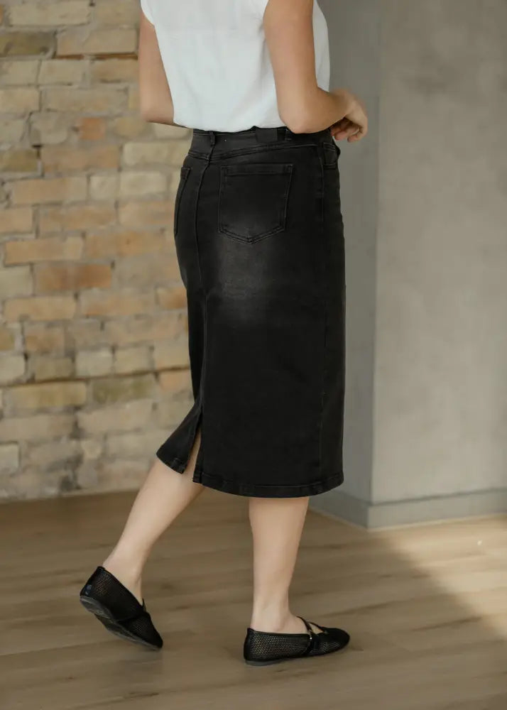 Tiffany Black Denim Midi Skirt - FINAL SALE - IC Skirts