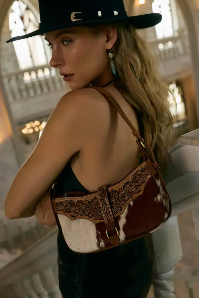 Myra Yellowstone Timberline Handtooled Bag in Walnut Brown - Walnut Brown - Bags