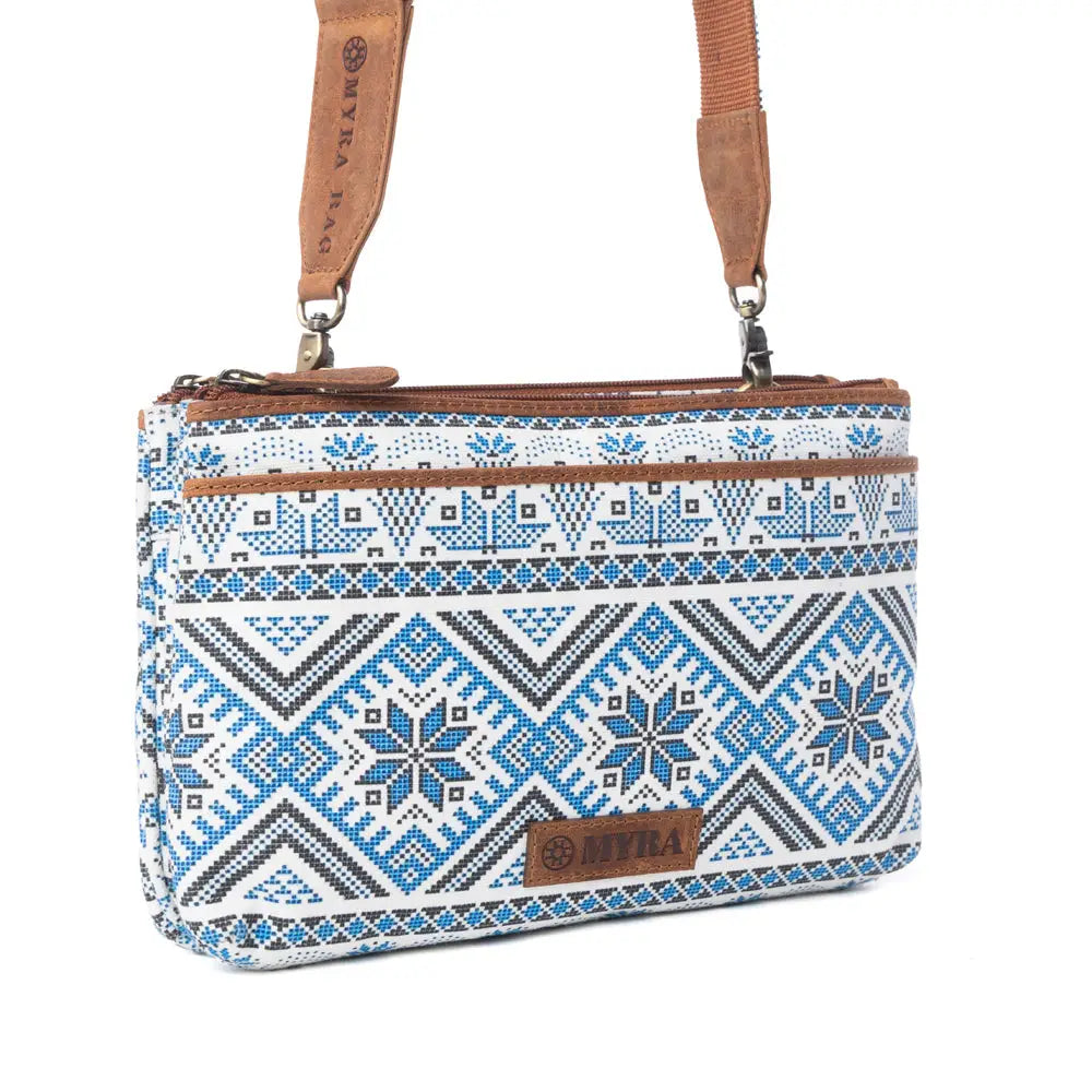 Myra Tribal Hollow Cotton & Leather Crossbody Bag in Indigo Frost - Indigo Frost - Bags