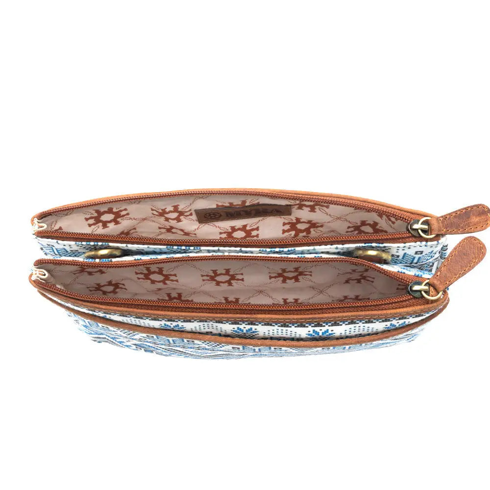 Myra Tribal Hollow Cotton & Leather Crossbody Bag in Indigo Frost - Indigo Frost - Bags