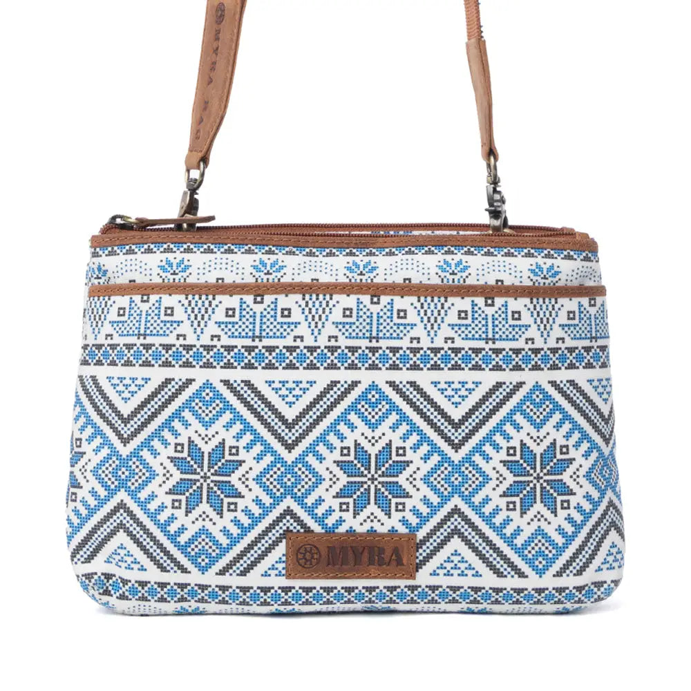 Myra Tribal Hollow Cotton & Leather Crossbody Bag in Indigo Frost - Indigo Frost - Bags