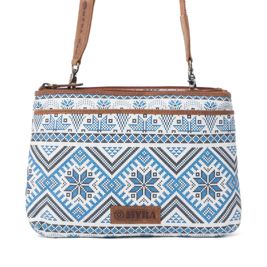 Myra Tribal Hollow Cotton & Leather Crossbody Bag in Indigo Frost - Indigo Frost - Bags