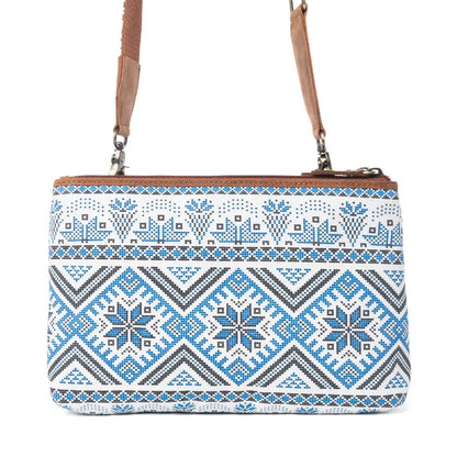 Myra Tribal Hollow Cotton & Leather Crossbody Bag in Indigo Frost - Indigo Frost - Bags