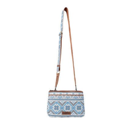 Myra Tribal Hollow Cotton & Leather Crossbody Bag in Indigo Frost - Indigo Frost - Bags