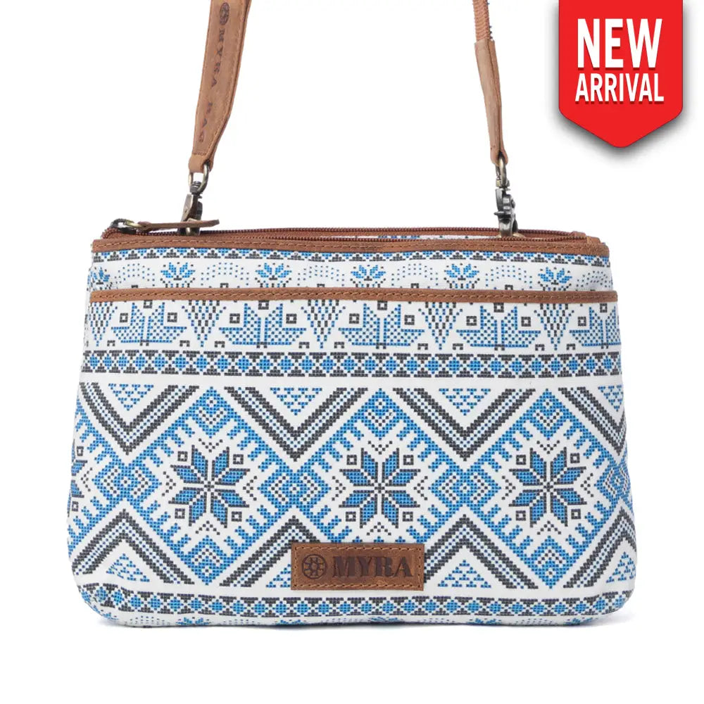 Myra Tribal Hollow Cotton & Leather Crossbody Bag in Indigo Frost - Indigo Frost - Bags