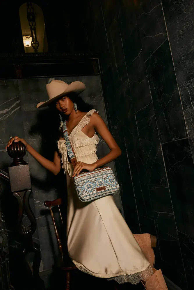 Myra Tribal Hollow Cotton & Leather Crossbody Bag in Indigo Frost - Indigo Frost - Bags