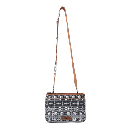 Myra Tribal Hollow Cotton & Leather Crossbody Bag in Midnight Onyx - Midnight Onyx - Bags