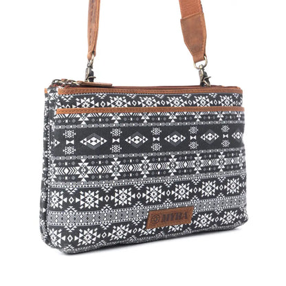 Myra Tribal Hollow Cotton & Leather Crossbody Bag in Midnight Onyx - Midnight Onyx - Bags