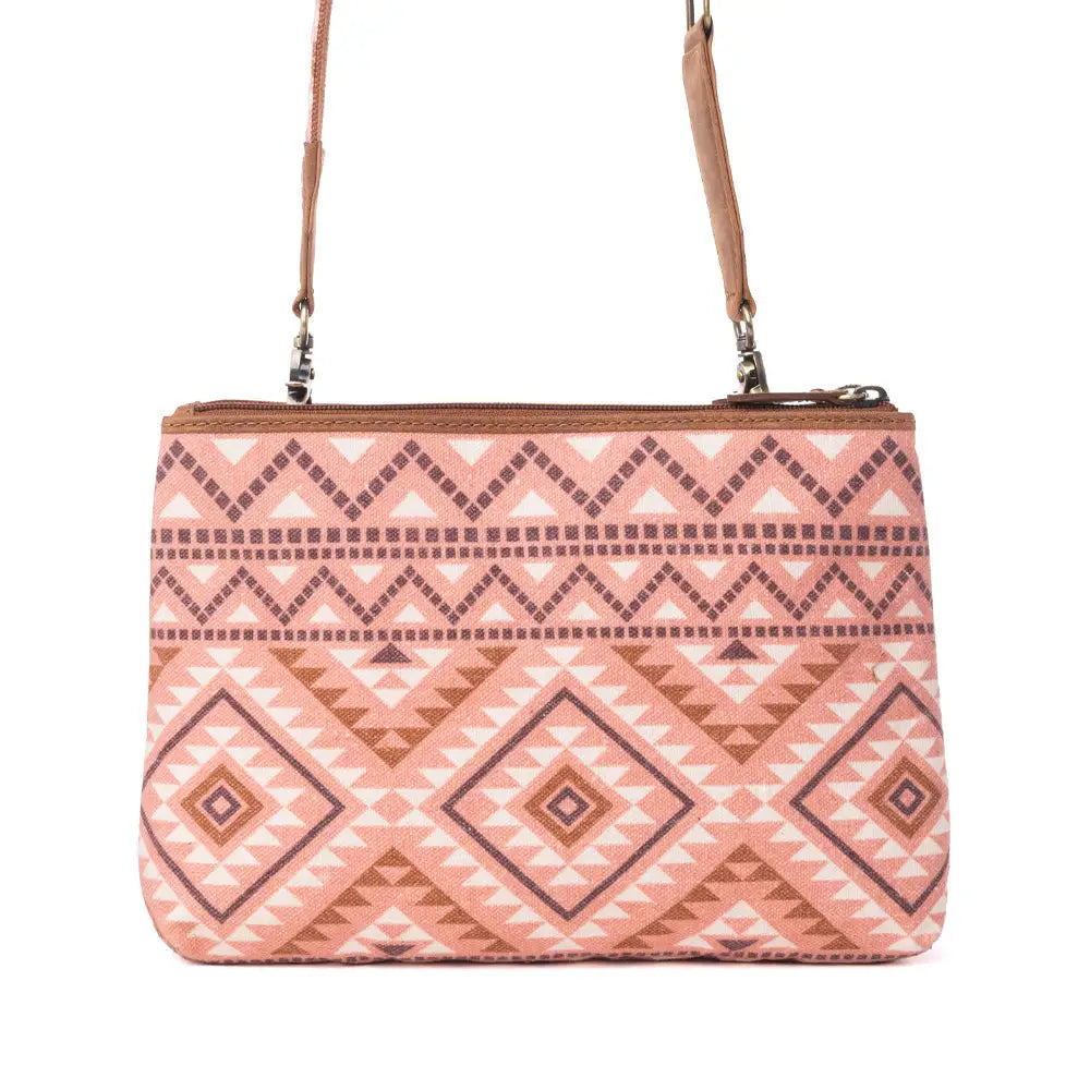 Myra Tribal Hollow Cotton & Leather Crossbody Bag in Terra Cider - Terra Cider - Bags