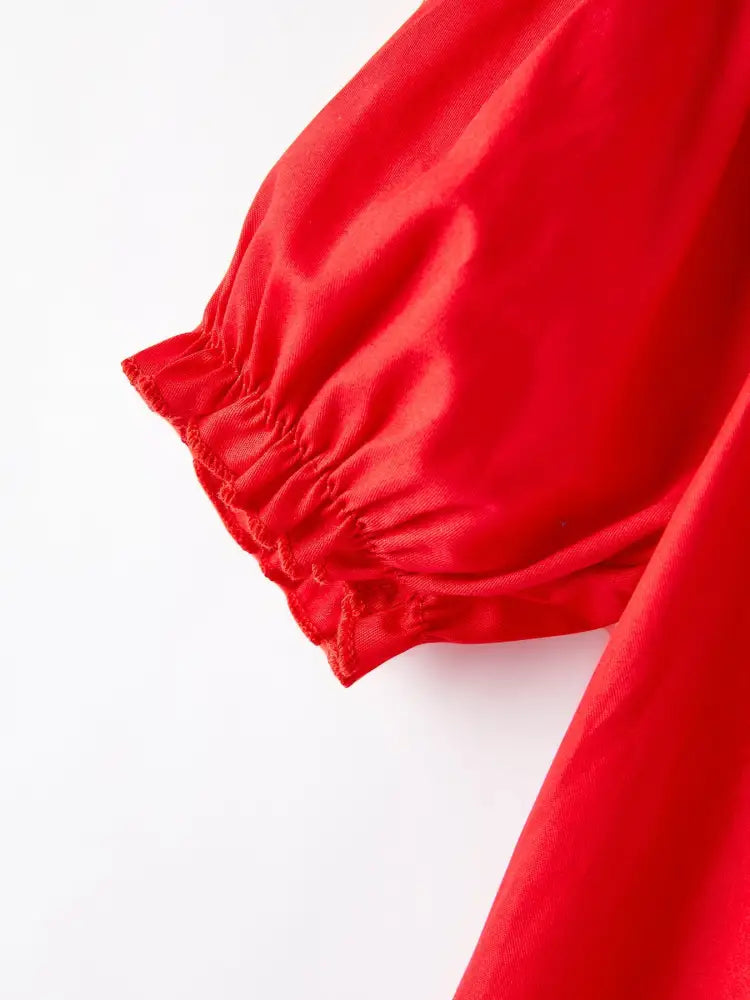 Girls Bow Smocking Embroidered Red Dress Dress