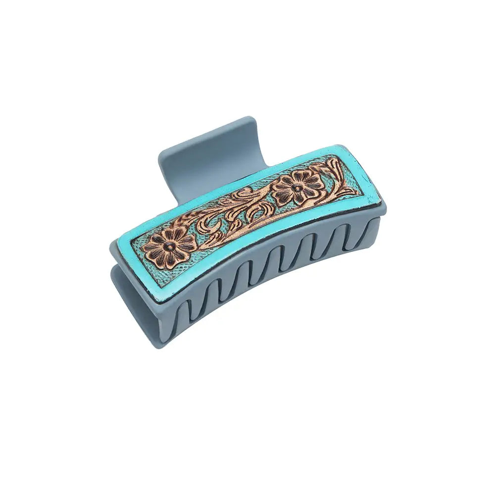 Turquoise Trails Hair Comb Clip - Hand-Tooled - jewelry