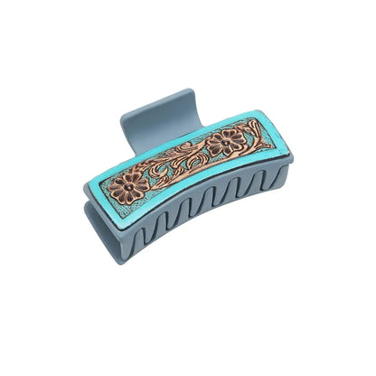Turquoise Trails Hair Comb Clip - Hand-Tooled - jewelry