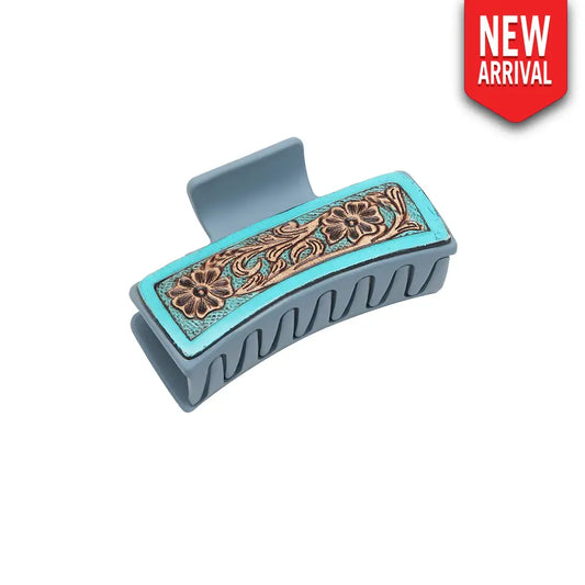 Turquoise Trails Hair Comb Clip - Hand-Tooled - jewelry