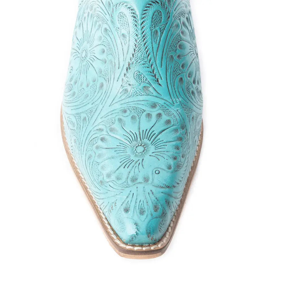 Valeria Hand-tooled Mules In Turquoise - Shoes