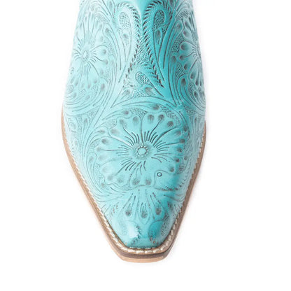 Valeria Hand-tooled Mules In Turquoise - Shoes