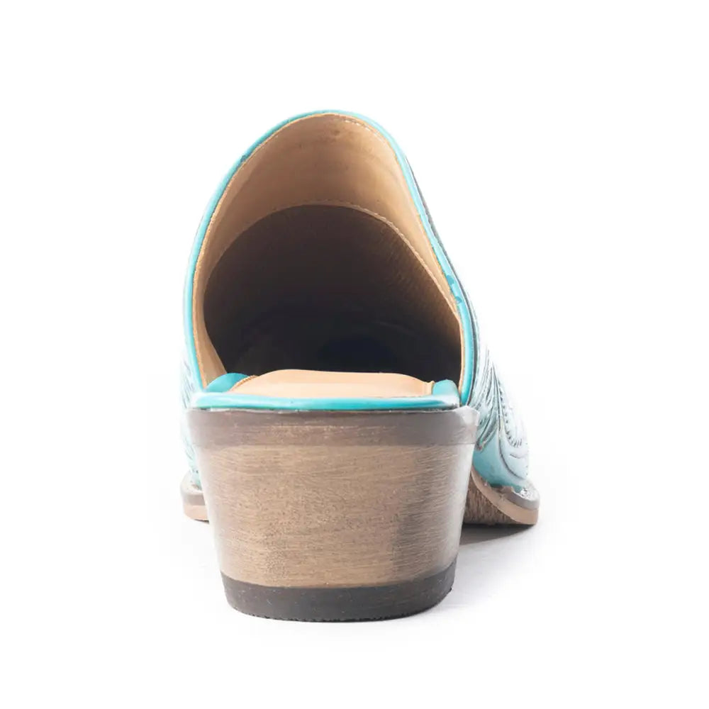 Valeria Hand-tooled Mules In Turquoise - Shoes