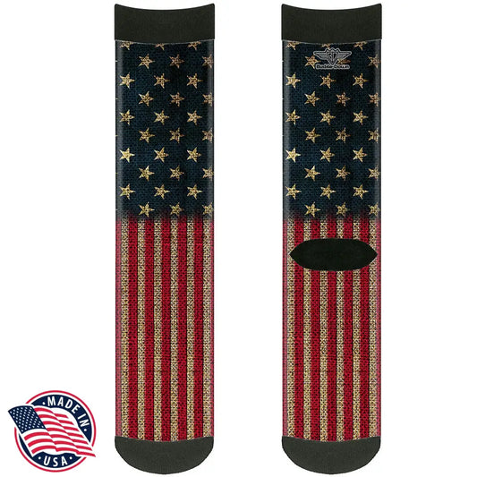 Sock Pair - Polyester - Vintage US Flag Stretch - CREW Socks