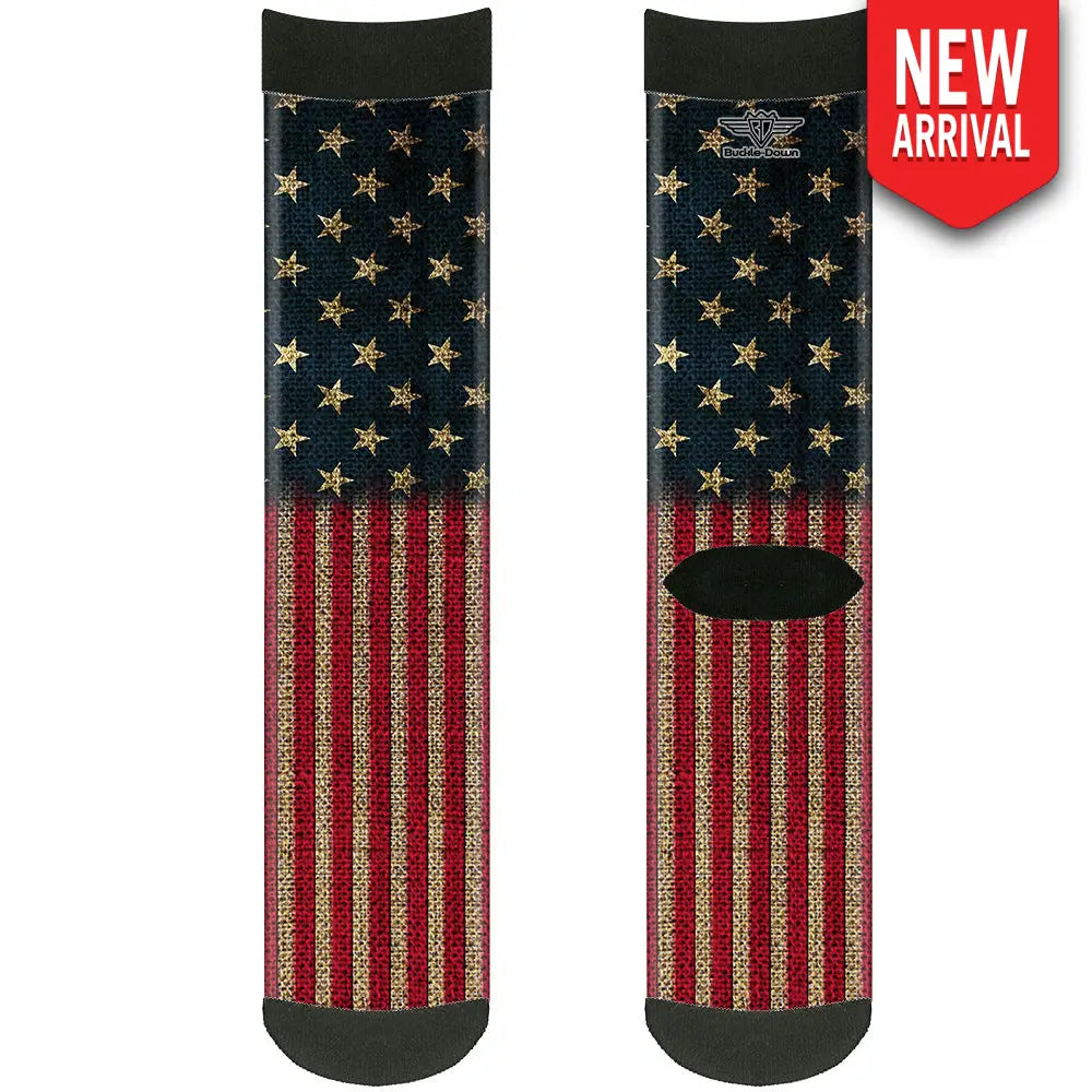 Sock Pair - Polyester - Vintage US Flag Stretch - CREW Socks