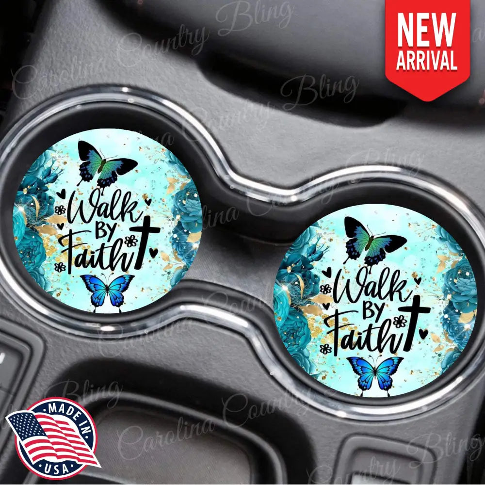 Walk By Faith - Blue - Car Coaster