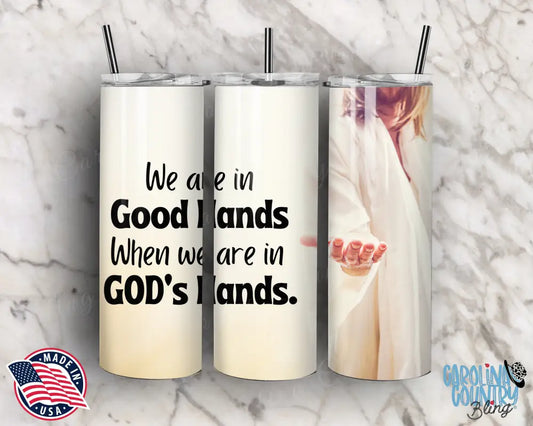 We Are In God’s Hands – White Tumbler
