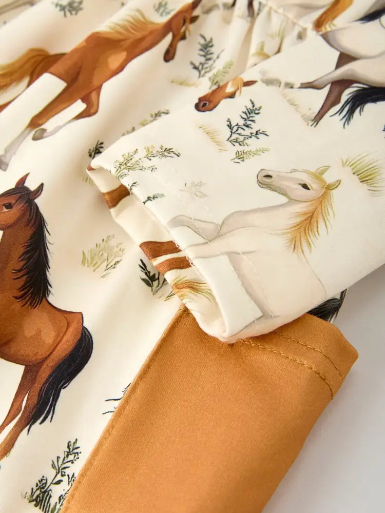 Western Horse Print Long Sleeve Dress Dress