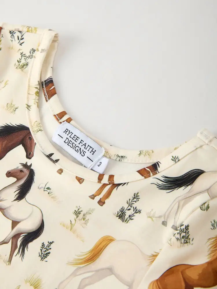 Western Horse Print Long Sleeve Dress Dress