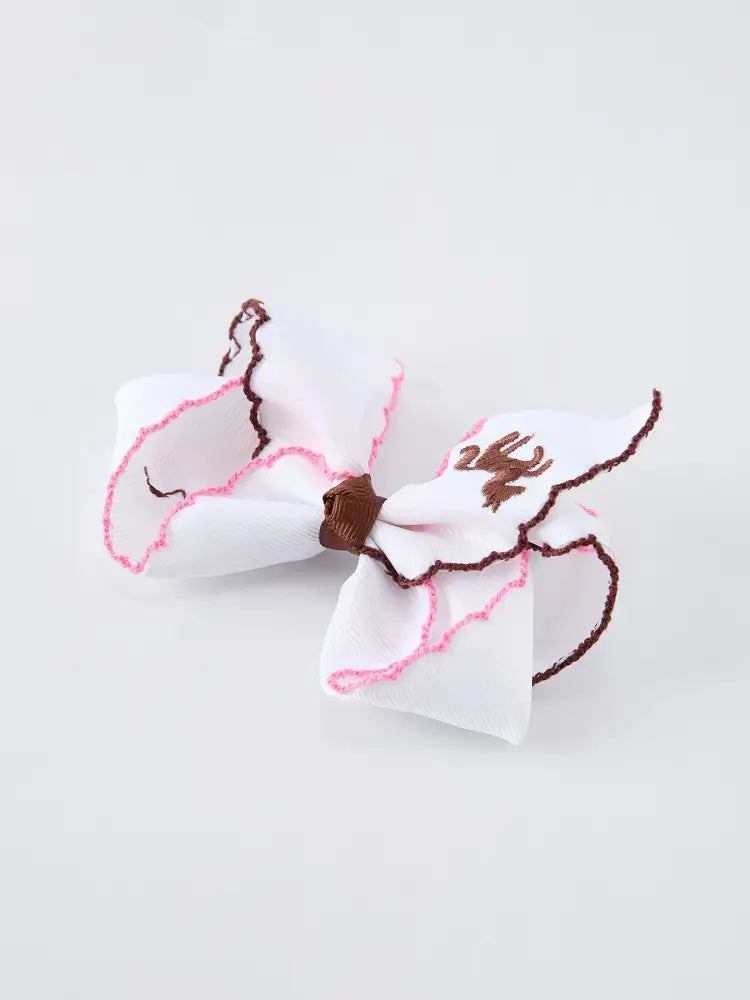 Western Horse Embroidery Ruffle Edge Girls Hairpin 4 Inch - ACG60274 - Bows