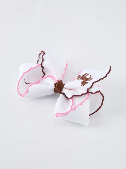 Western Horse Embroidery Ruffle Edge Girls Hairpin 4 Inch - ACG60274 - Bows