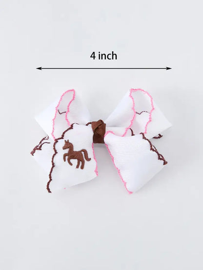 Western Horse Embroidery Ruffle Edge Girls Hairpin 4 Inch - ACG60274 - Bows
