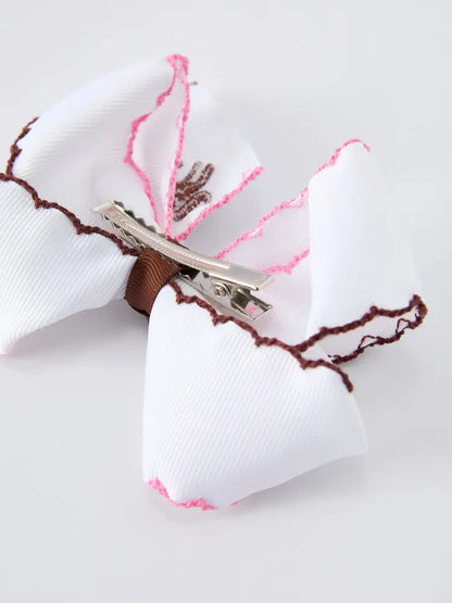 Western Horse Embroidery Ruffle Edge Girls Hairpin 4 Inch - ACG60274 - Bows