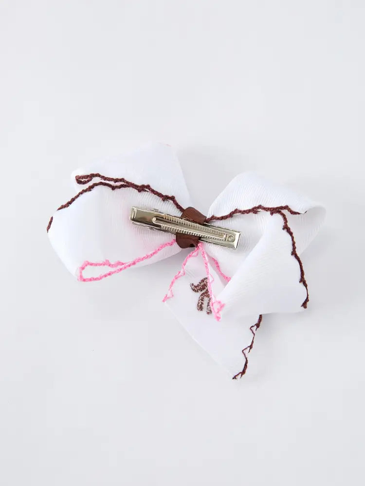Western Horse Embroidery Ruffle Edge Girls Hairpin 4 Inch - ACG60274 - Bows
