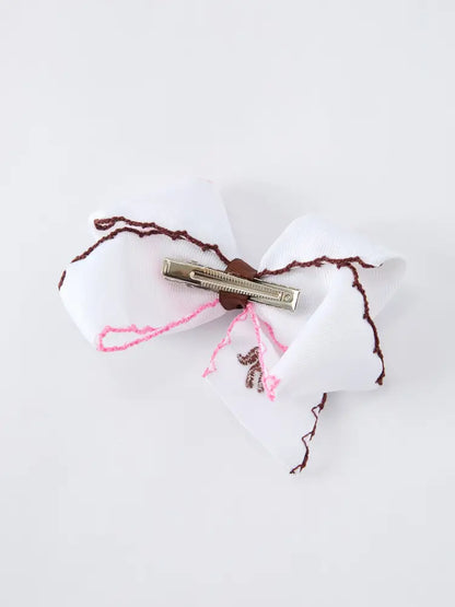 Western Horse Embroidery Ruffle Edge Girls Hairpin 4 Inch - ACG60274 - Bows