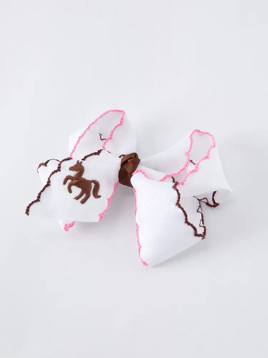 Western Horse Embroidery Ruffle Edge Girls Hairpin 4 Inch - ACG60274 - Bows