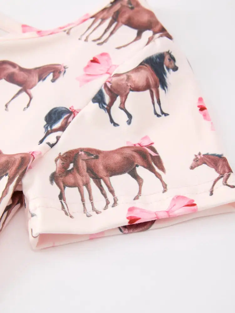 Girls Western Horse Print Twirl Dress Short Sleeve - Dress