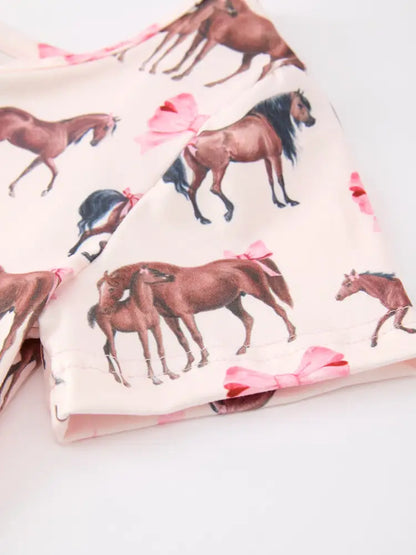 Girls Western Horse Print Twirl Dress Short Sleeve - Dress