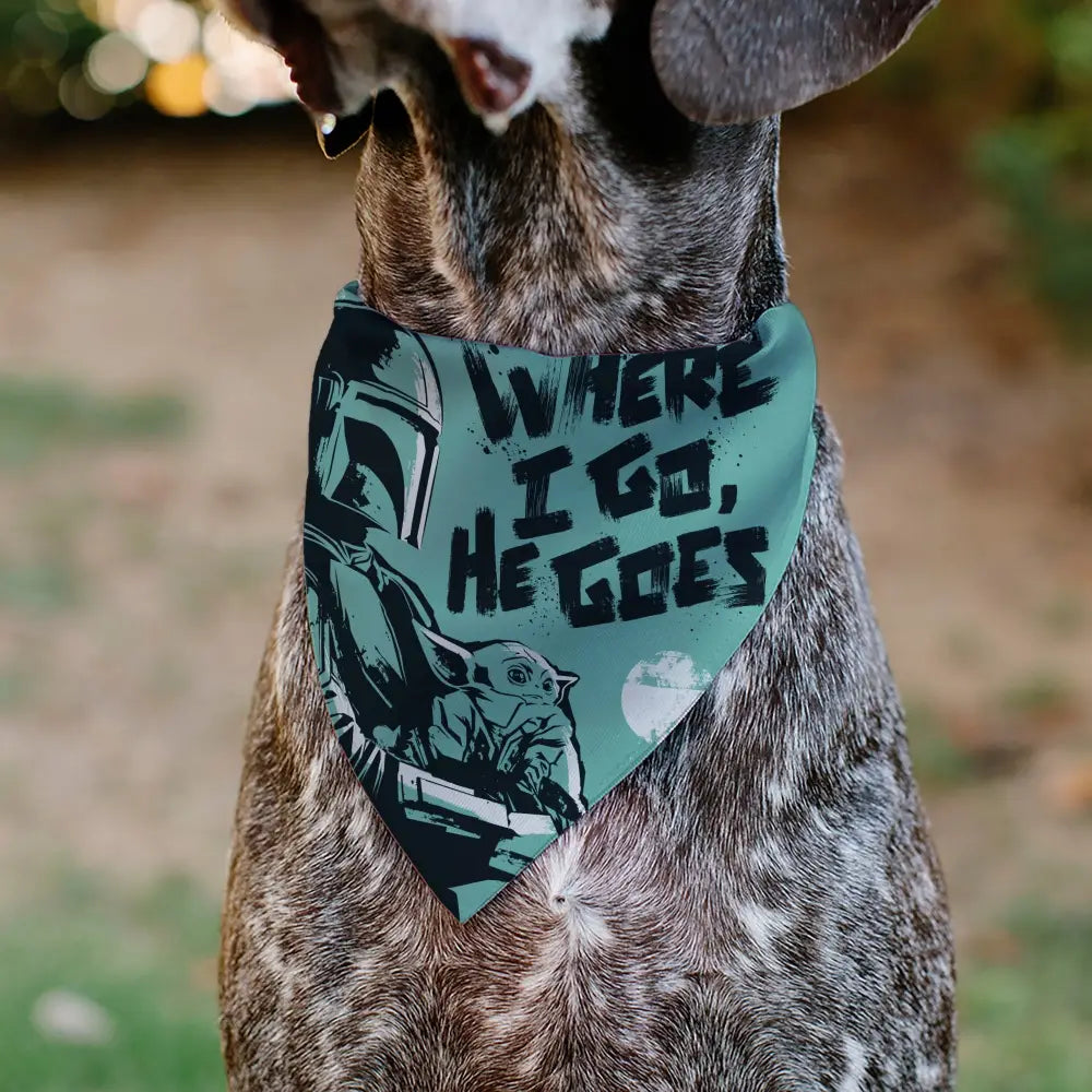 Pet Bandana - Star Wars The Madalorian and Grogu WHERE HE GOES I GO Pose Blue/Black - Pet Bandanas