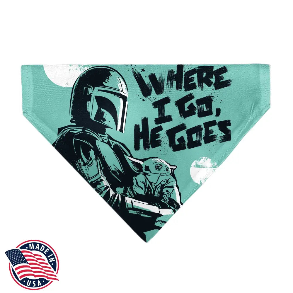 Pet Bandana - Star Wars The Madalorian and Grogu WHERE HE GOES I GO Pose Blue/Black - Pet Bandanas