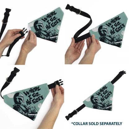 Pet Bandana - Star Wars The Madalorian and Grogu WHERE HE GOES I GO Pose Blue/Black - Pet Bandanas