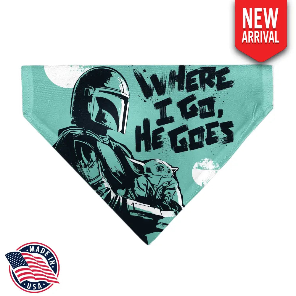 Pet Bandana - Star Wars The Madalorian and Grogu WHERE HE GOES I GO Pose Blue/Black - Pet Bandanas
