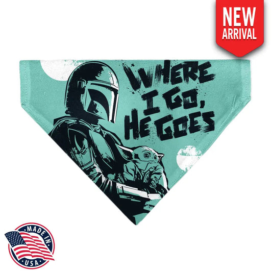 Pet Bandana - Star Wars The Madalorian and Grogu WHERE HE GOES I GO Pose Blue/Black - Pet Bandanas