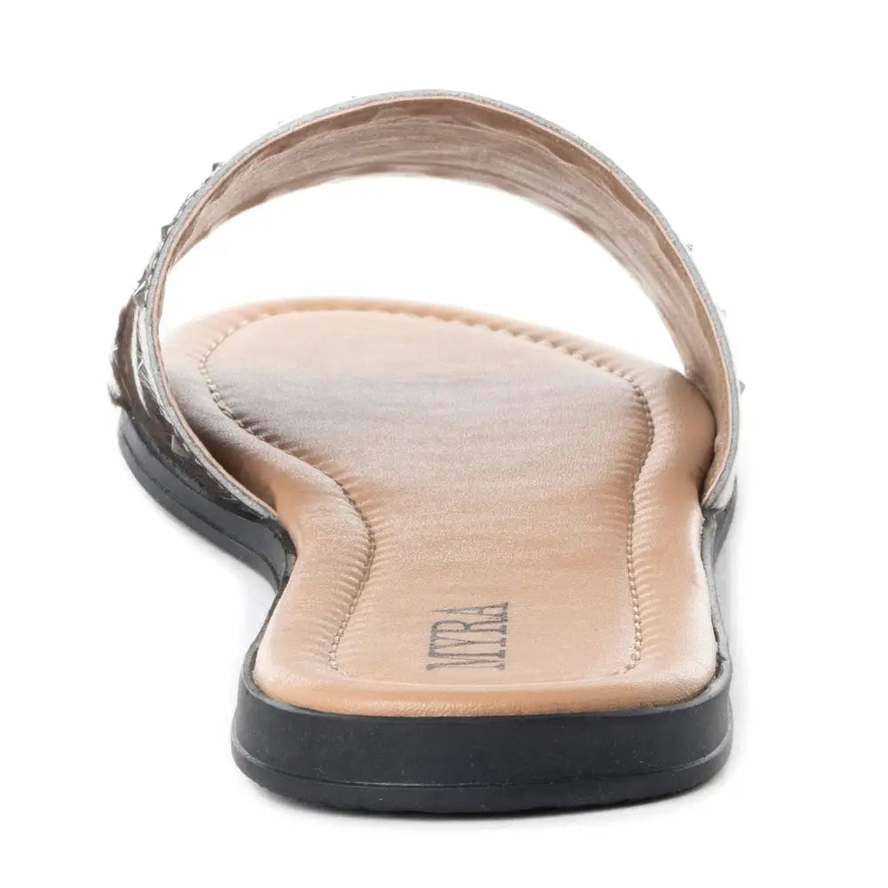 Myra Wild Dust Hairon Leather Slide Sandals â€“ Studded Flats for Women Slip-On Comfort with Western Charm - SHOES