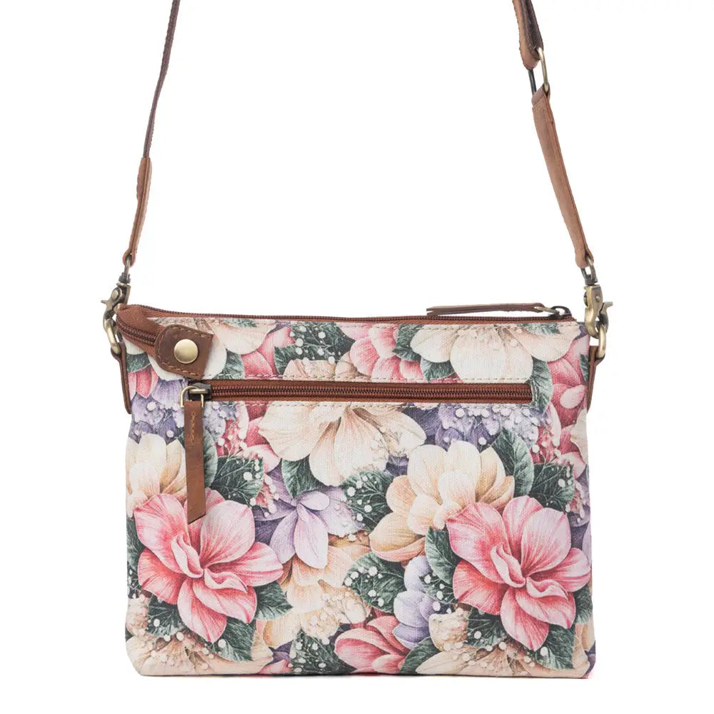Myra Wildflower Trail Cotton & Leather Crossbody Bag in Vintage Rose - Vintage Rose - Bags
