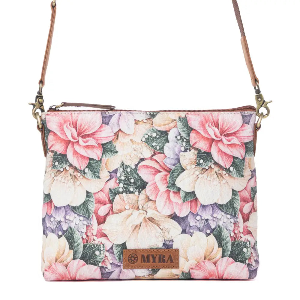 Myra Wildflower Trail Cotton & Leather Crossbody Bag in Vintage Rose - Vintage Rose - Bags