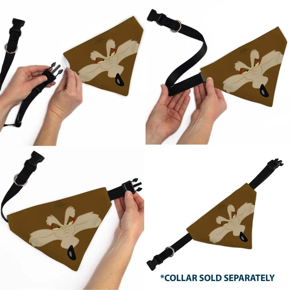 Pet Bandana - LOONEY TUNES Wile E. Coyote Face Close-Up Brown - Pet Bandanas
